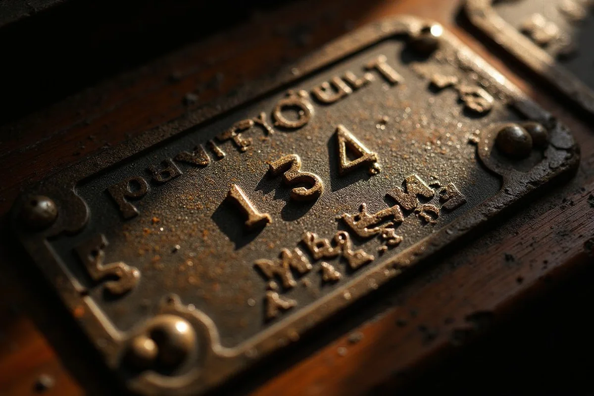 Close-up of a Kemble maker's plate and serial number