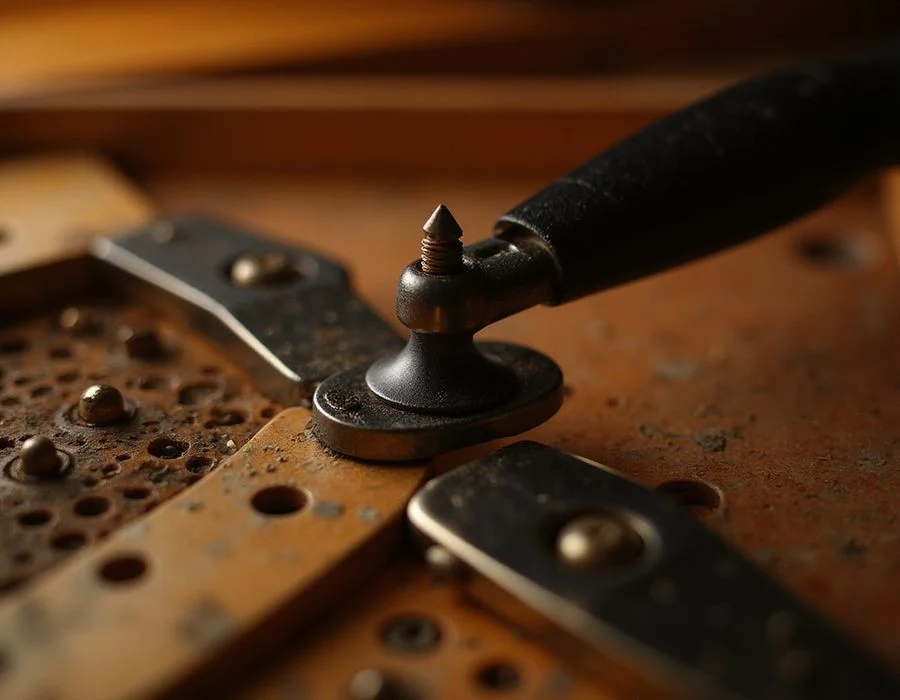 Close-up of tuning hammer on pin