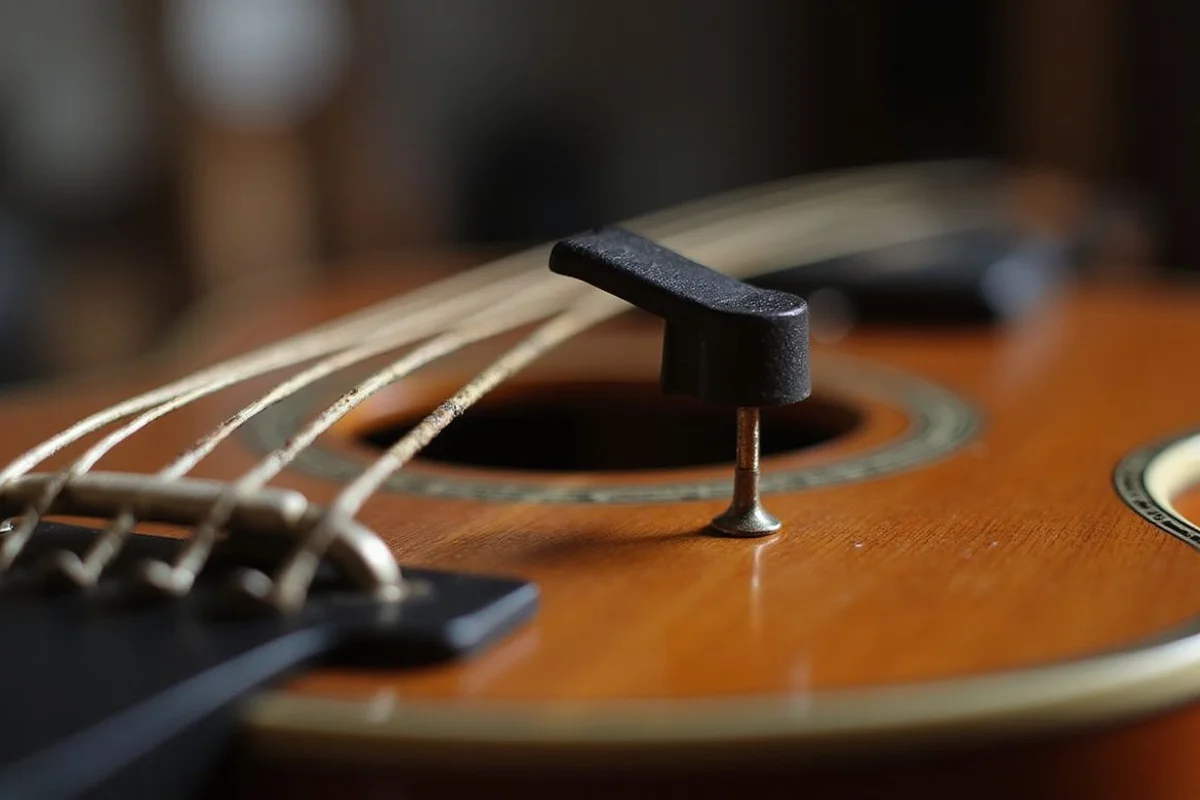 Close-up of a tuning hammer on a tuning pin