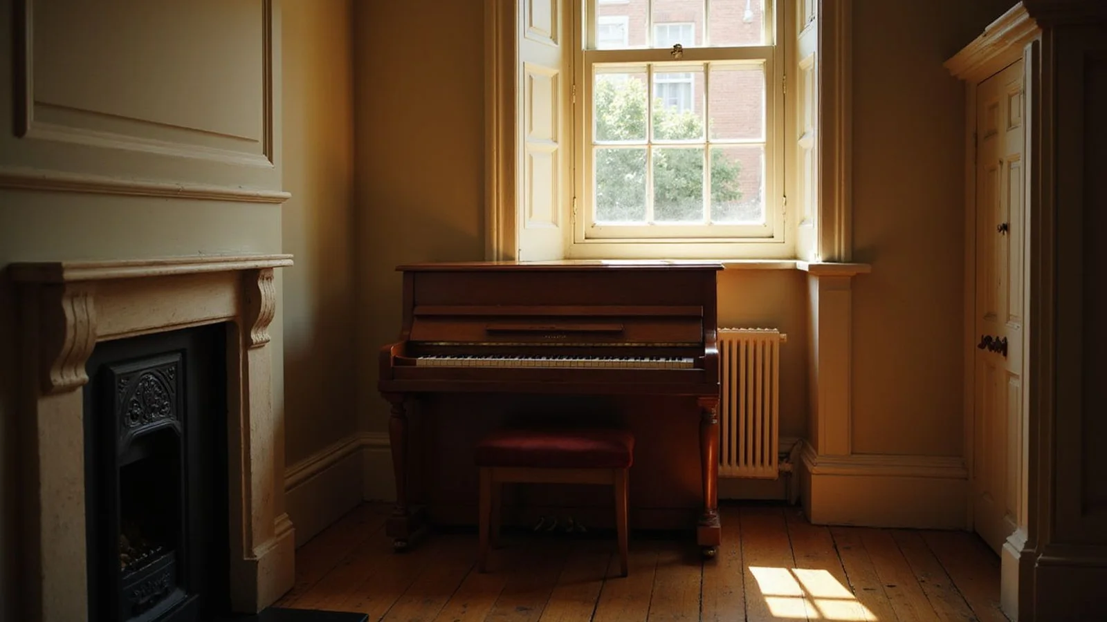 A compact upright piano in a small Yorkshire living room