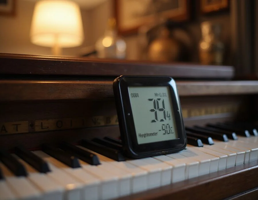 Hygrometer next to a piano