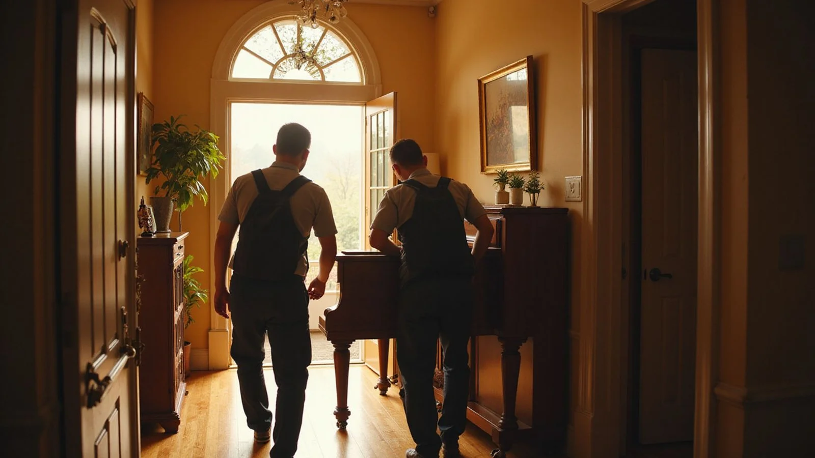 A piano being carried into a Yorkshire home
