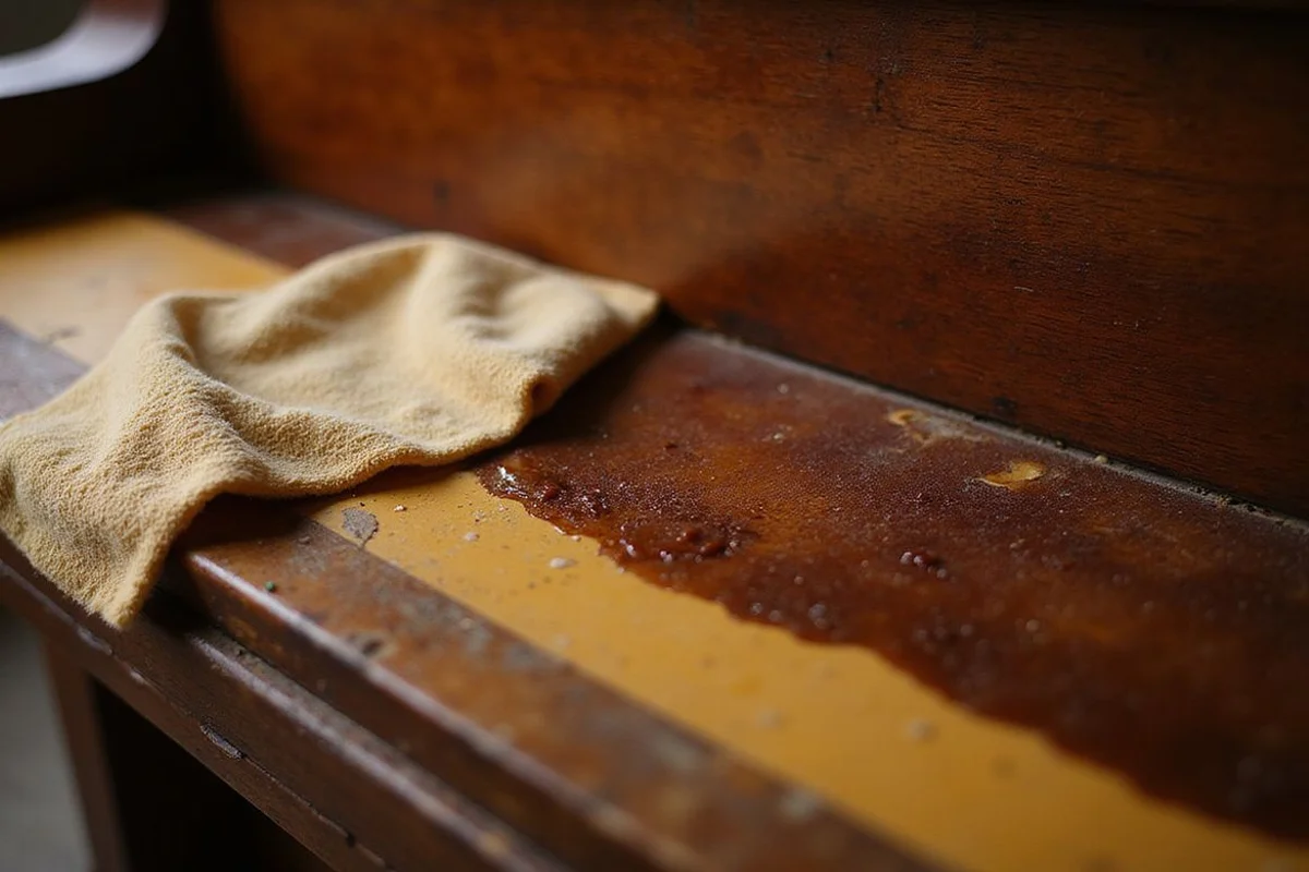 Piano case mid-refinishing with French polish cloths