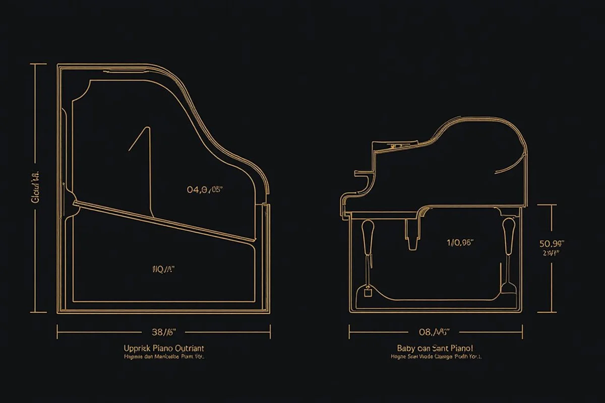 Top-down comparison of upright and grand piano footprints