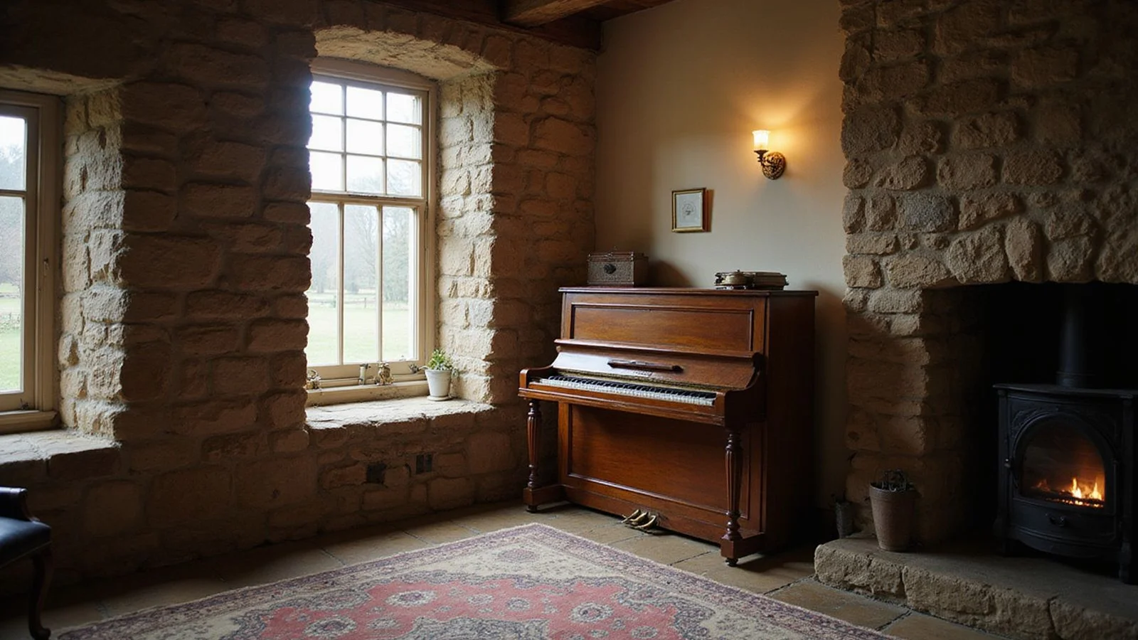 An upright piano in a Yorkshire stone cottage