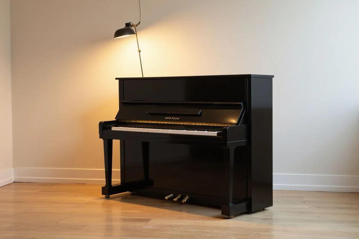 A Yamaha B1 compact upright in a minimalist interior